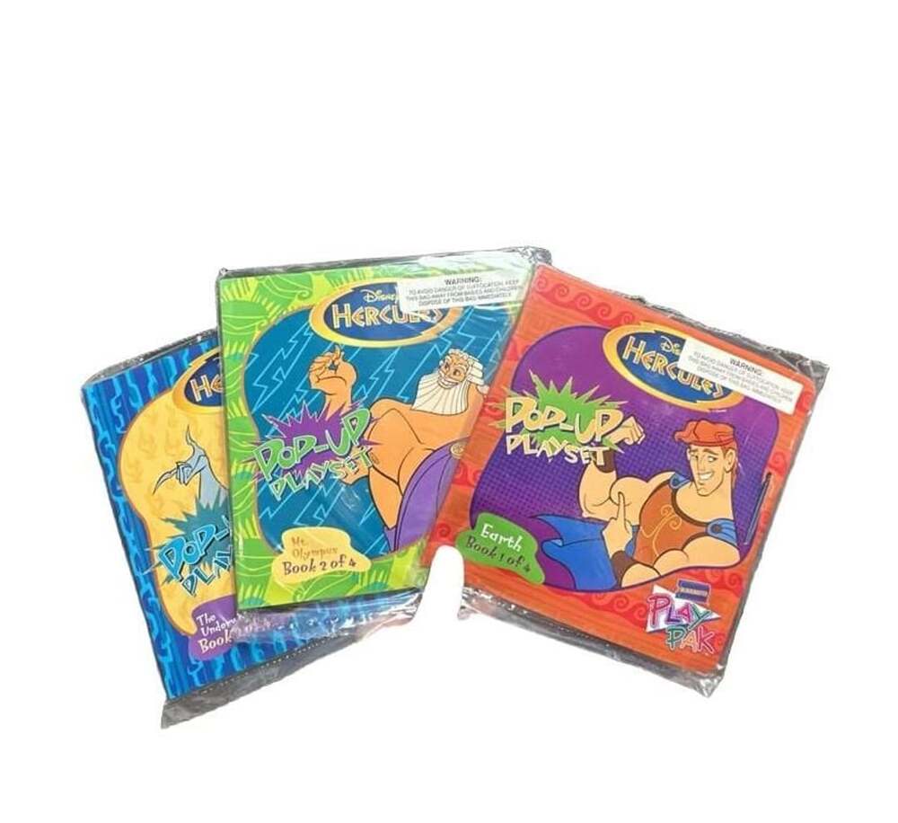 Disney Hercules Pop-Up Playset Books Lot Of 3 Blockbuster Play Pak